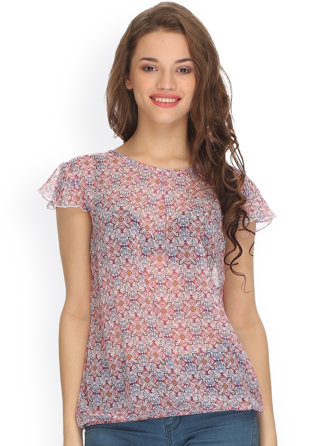 

Clovia Women Pink Printed Semi-Sheer Top