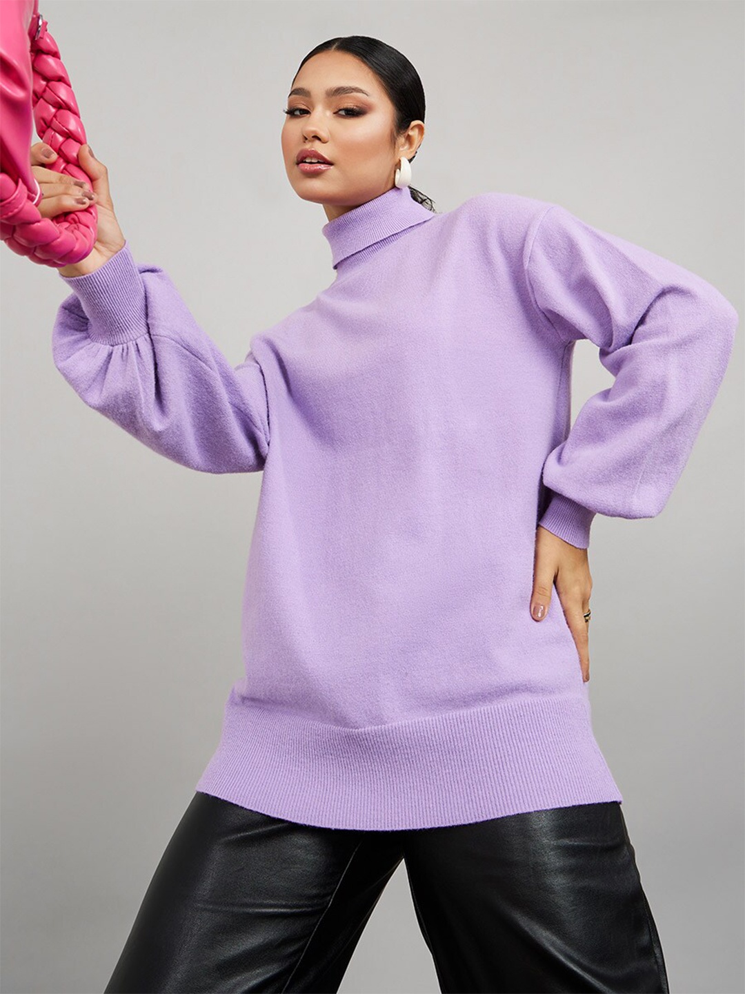 

Styli Women Lavender Longline Pullover Sweater