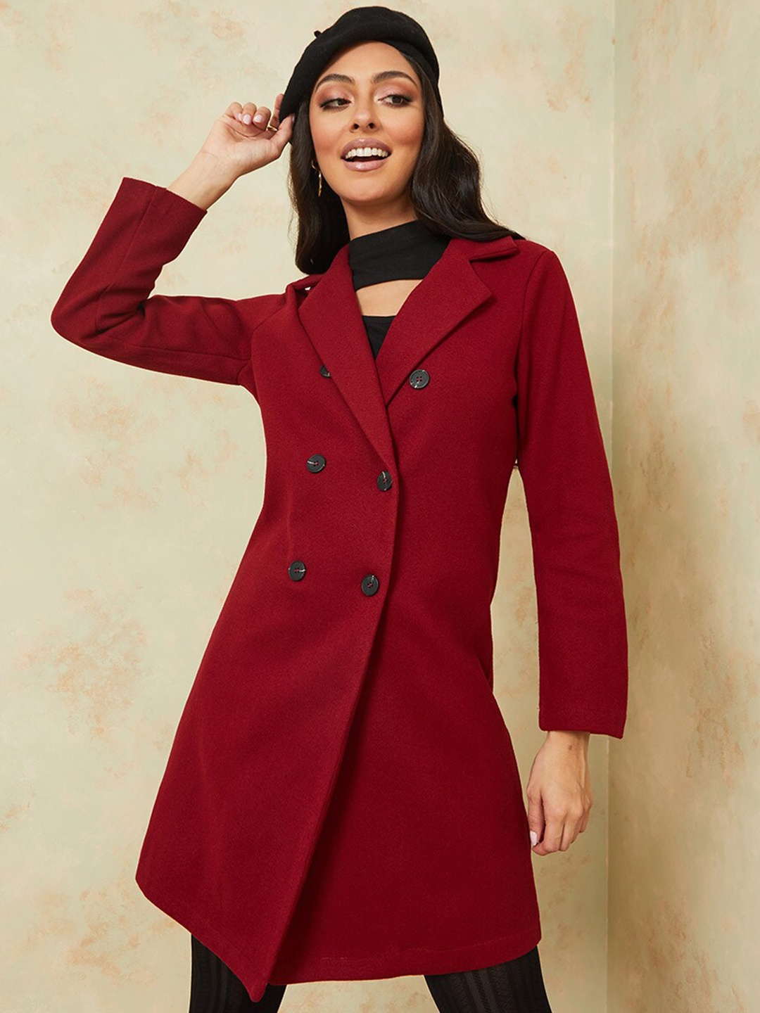 

Styli Women Burgundy Solid Casual Over Coat