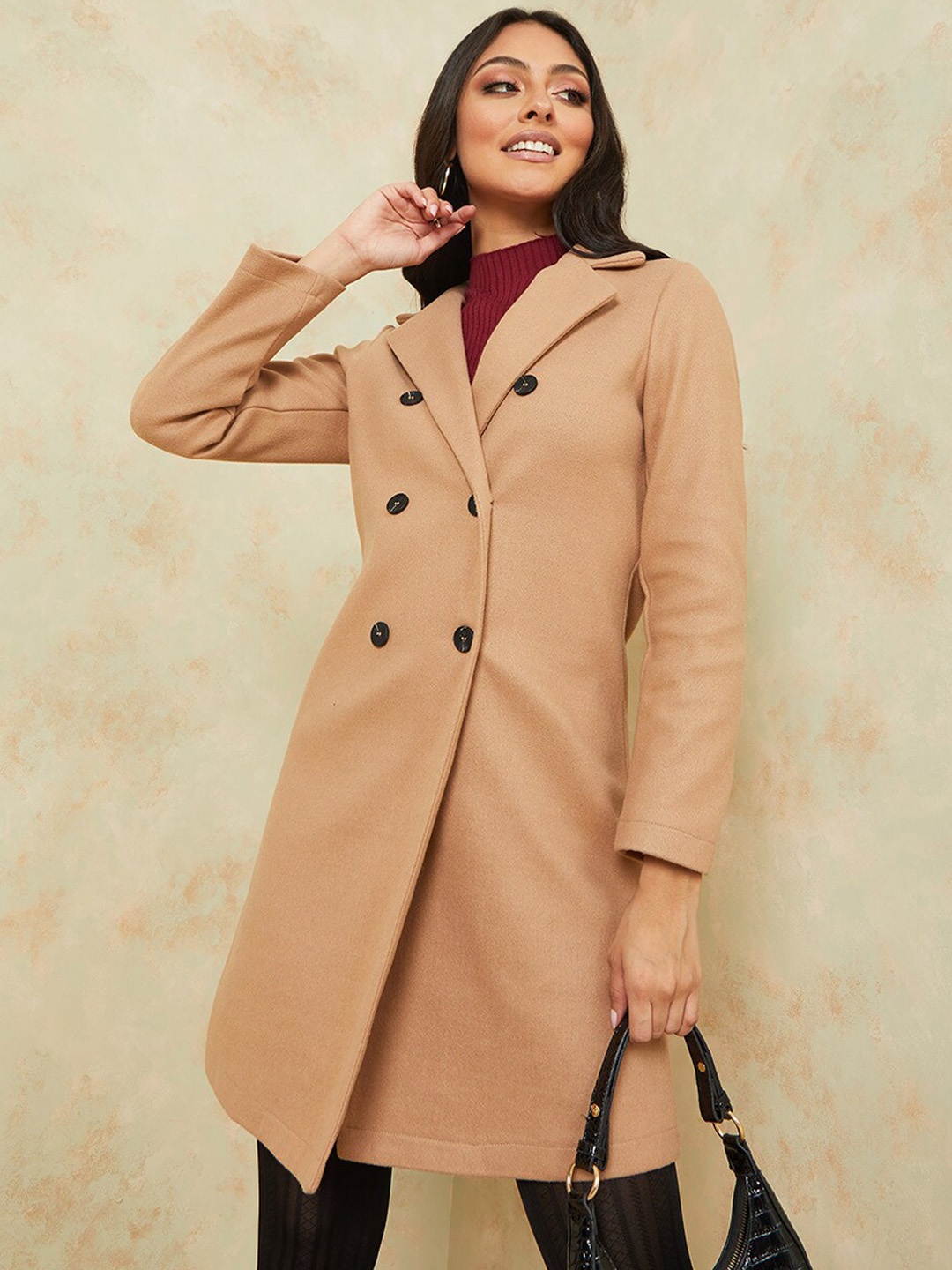 

Styli Women Bronze Solid Longline Overcoat