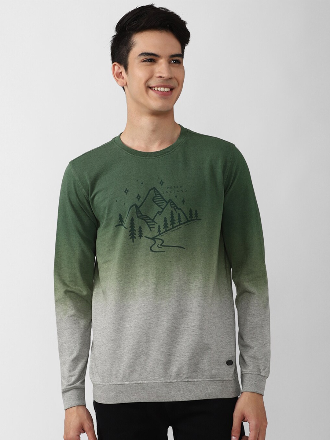 

Peter England Casuals Men Green Printed Cotton Sweatshirt