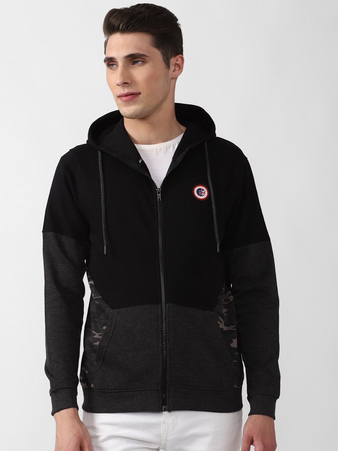 

Peter England Casuals Men Black Colourblocked Hooded Sweatshirt