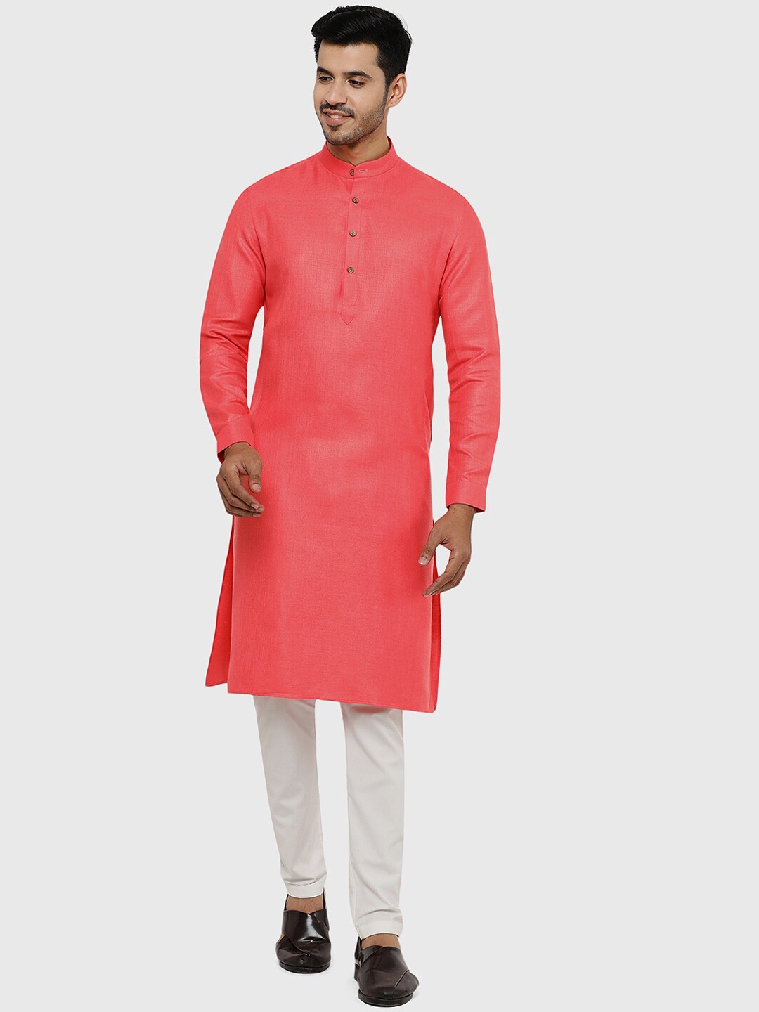 

Modi Kurta Plus Size Mandarin Collar Straight Cotton Kurta, Pink