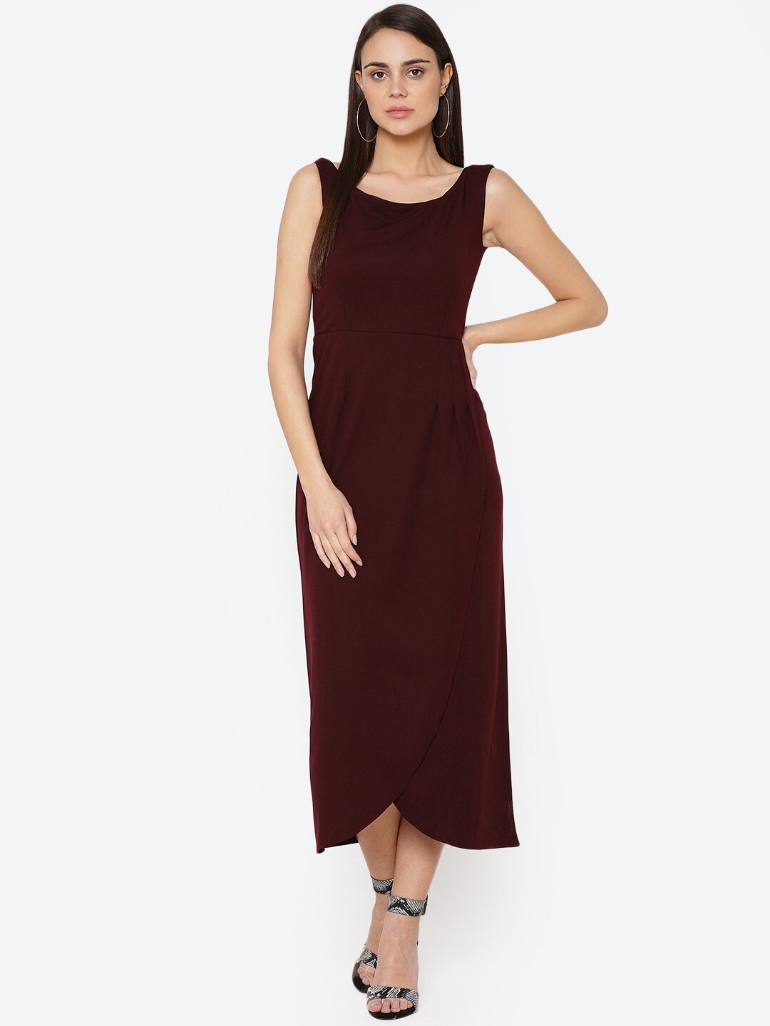 

Carlton London Burgundy Solid Polyester A-Line Midi Dress