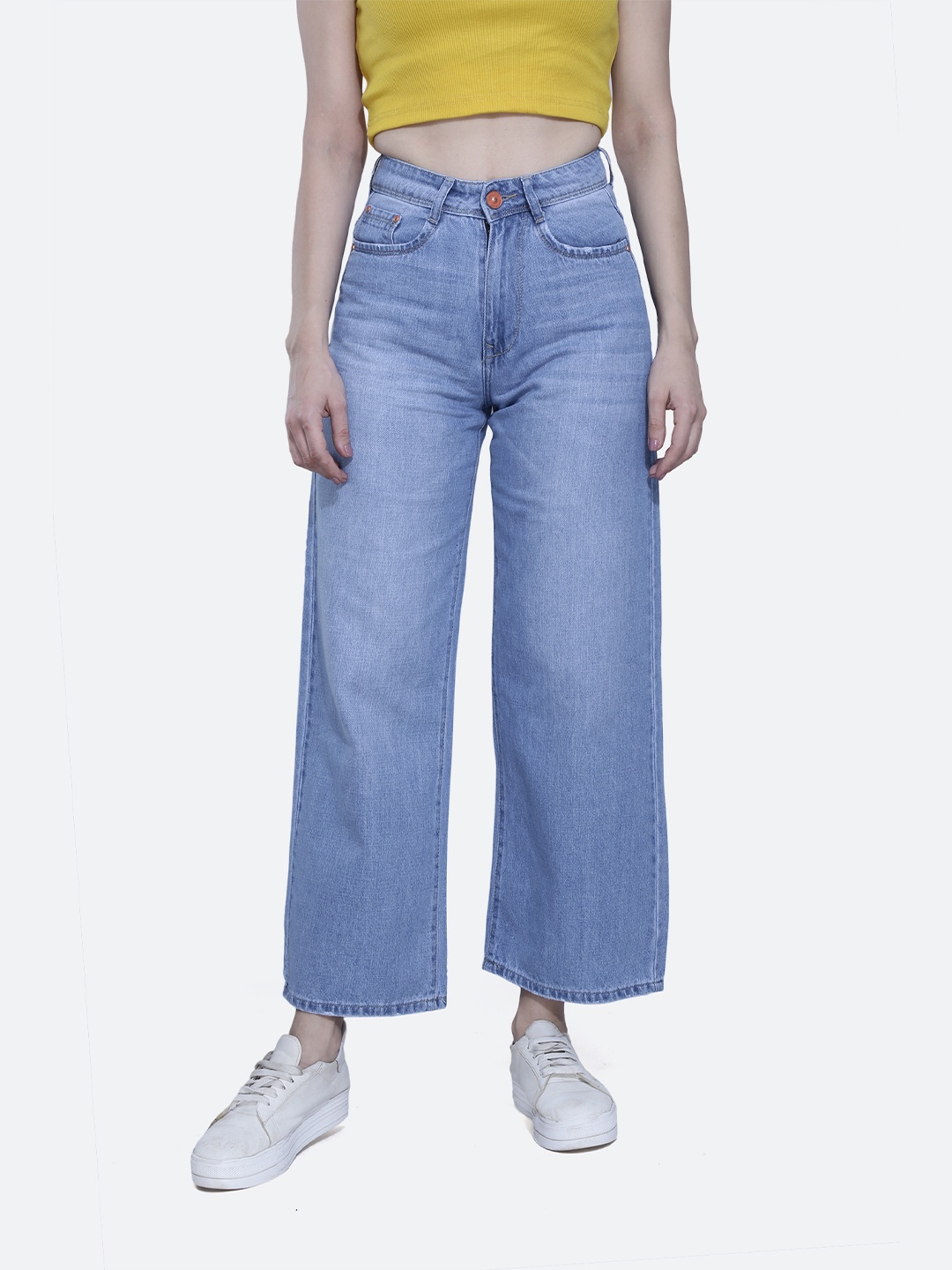 

FCK-3 Women Blue Chelsea Wide Leg High-Rise Light Fade Stretchable Cotton Jeans