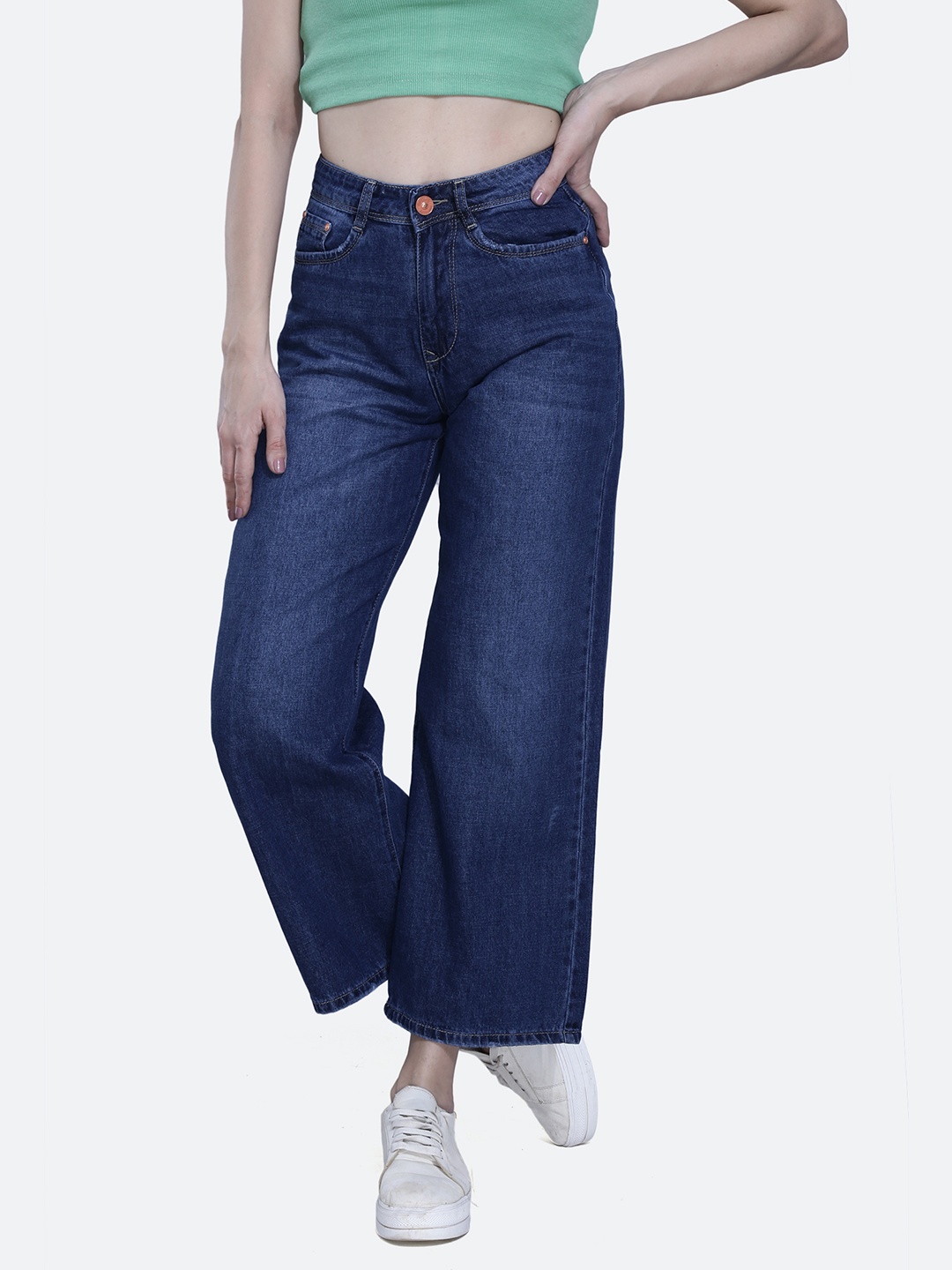 

FCK-3 Women Chelsea Wide Leg High-Rise Light Fade Stretchable Cotton Jeans, Blue