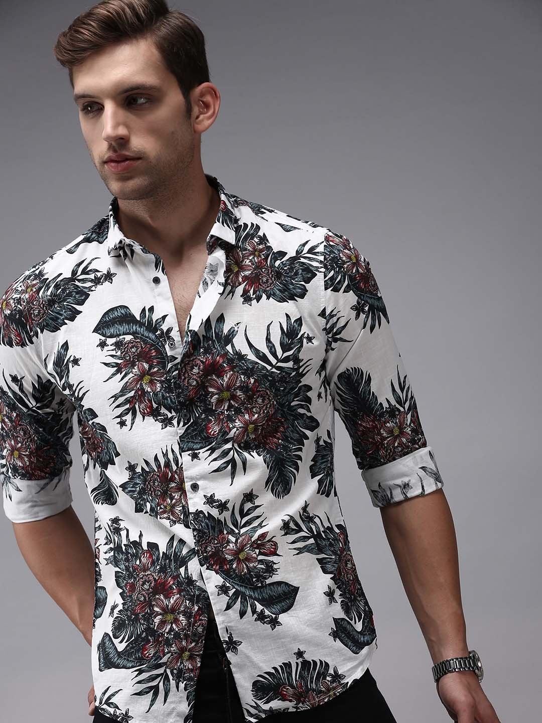 

SHOWOFF Men White Comfort Floral Printed Cotton Casual Shirt