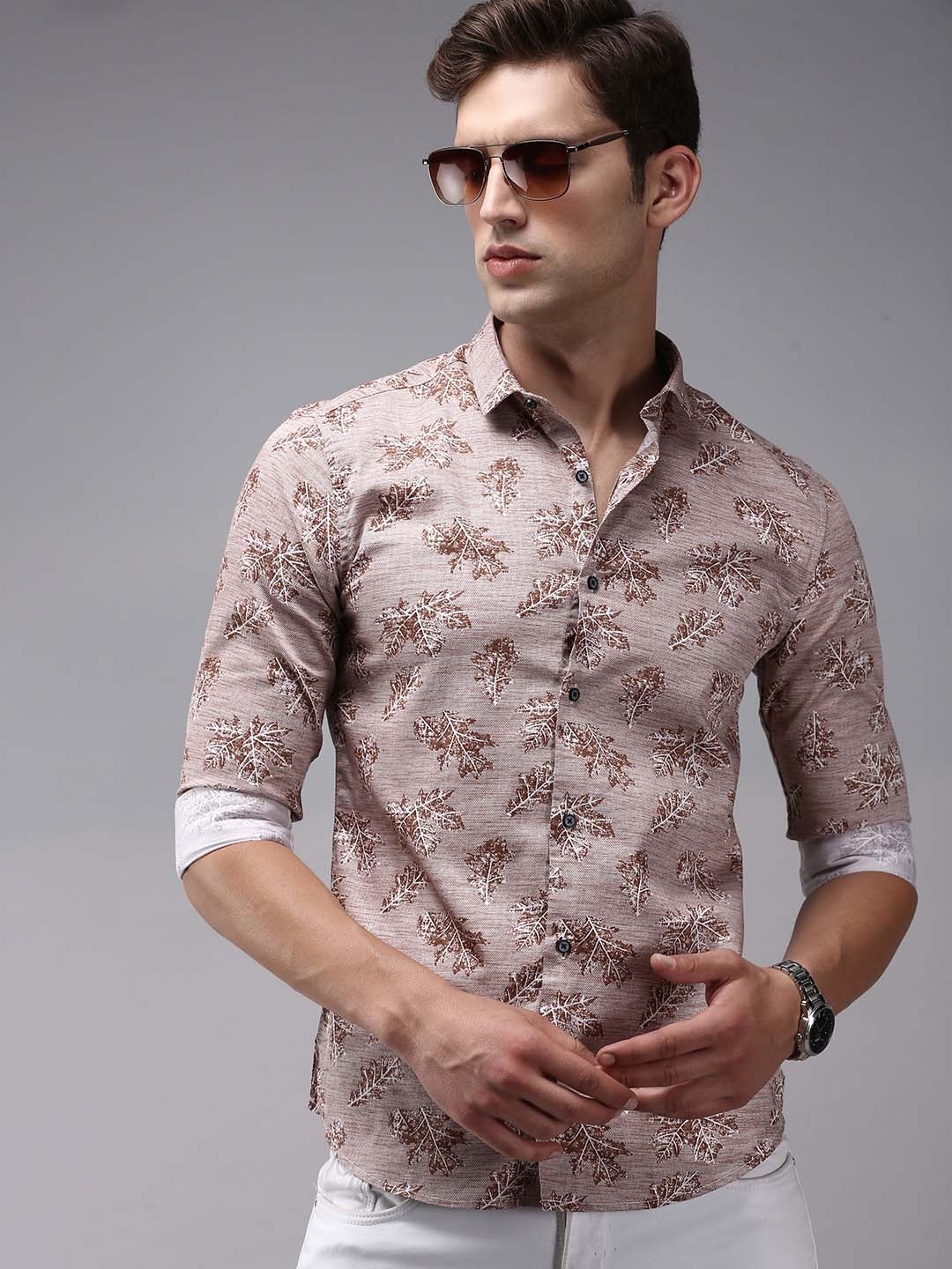 SHOWOFF Men Brown Comfort Floral Printed Cotton Casual Shirt