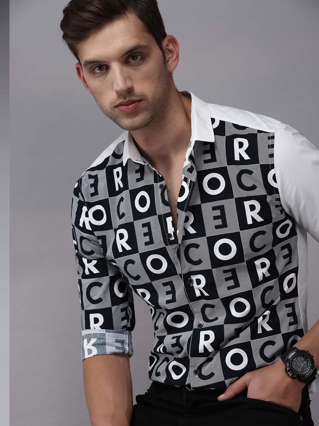 

SHOWOFF Comfort Printed Cotton Casual Shirt, Navy blue