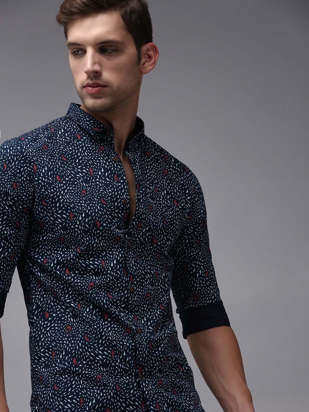 

SHOWOFF Men Navy Blue Conversational Printed Comfort Fit Cotton Casual Shirt