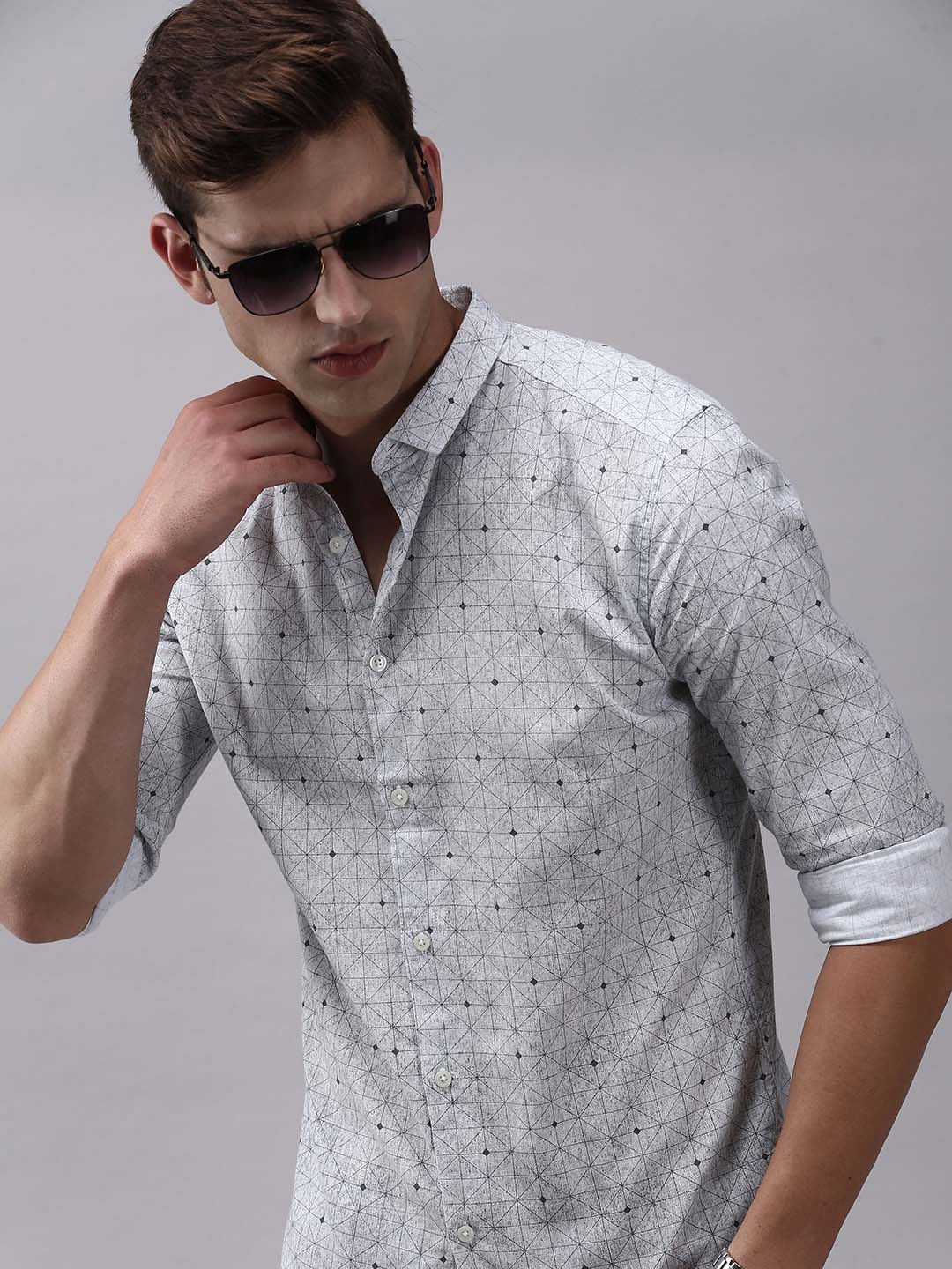 SHOWOFF Men Comfort Printed Cotton Casual Shirt, White