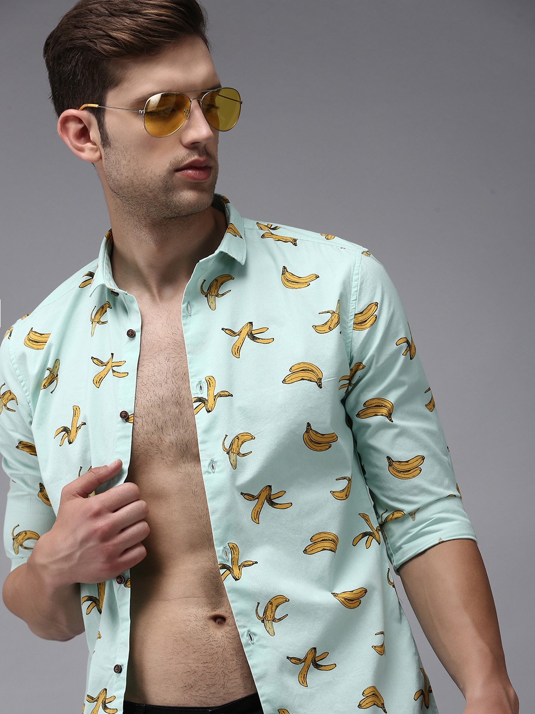 SHOWOFF Men Sea Green Comfort Printed Cotton Casual Shirt