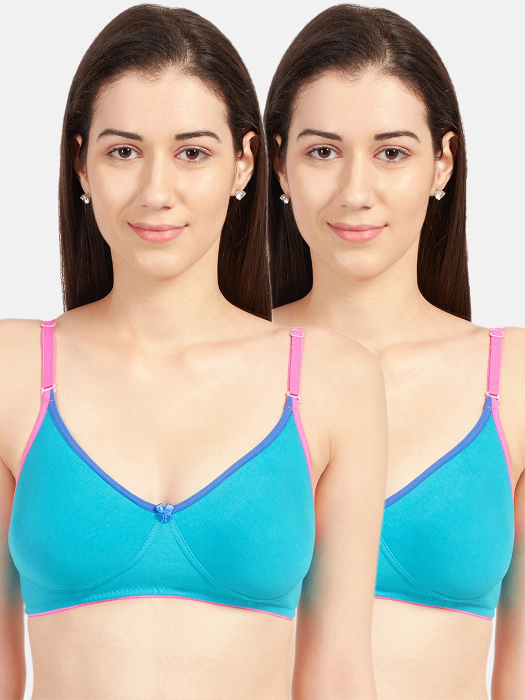 

Sonari Pack of 2 Turquoise Blue & Purple Non-Padded Bra