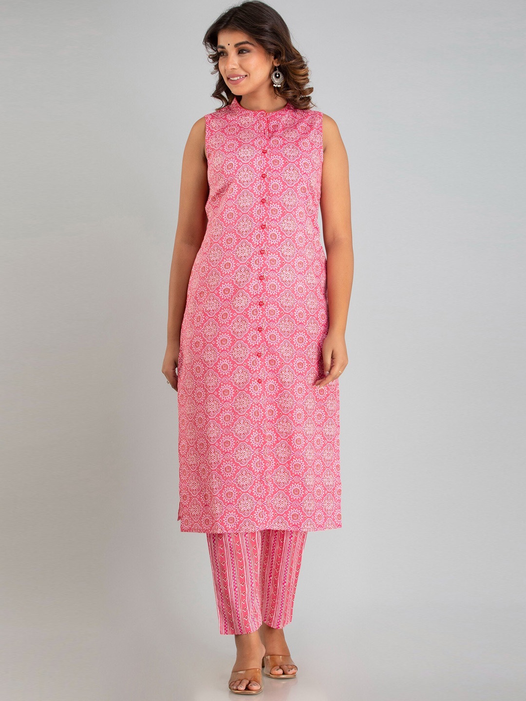 

Sutidora Women Pink Ethnic Motifs Printed Pure Cotton Kurta with Trousers