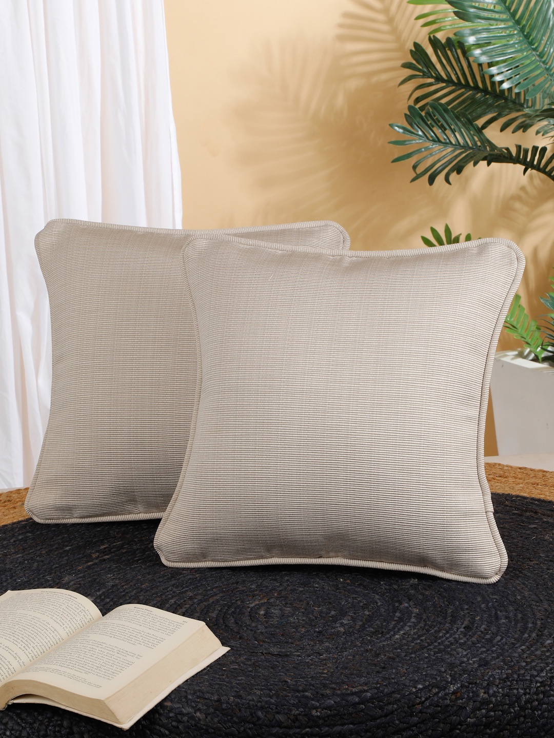 

ROSARA HOME Cream-Coloured Set of 2 Square Cushion Covers
