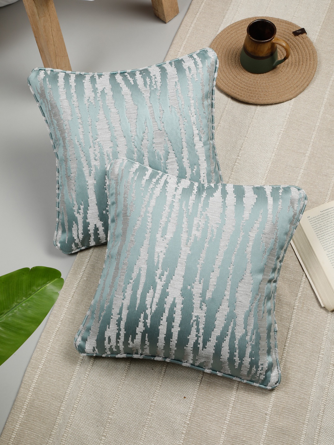 

ROSARA HOME Pack Of 2 Turquoise Blue Cushion Covers