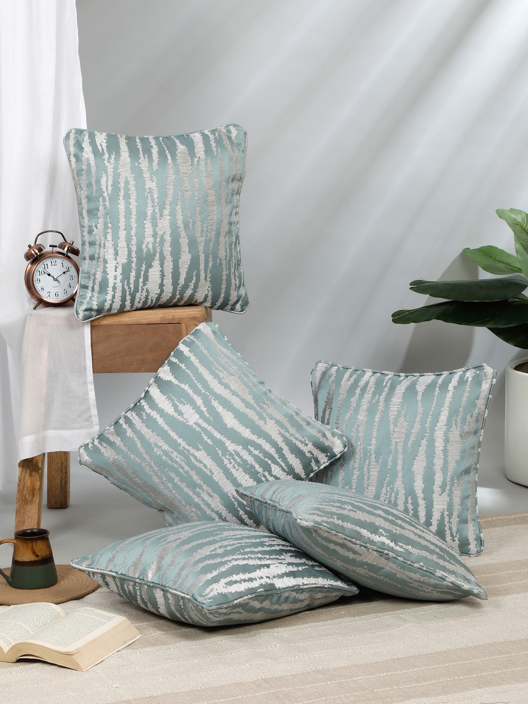 

ROSARA HOME Pack Of 5 Turquoise Blue Cushion Covers
