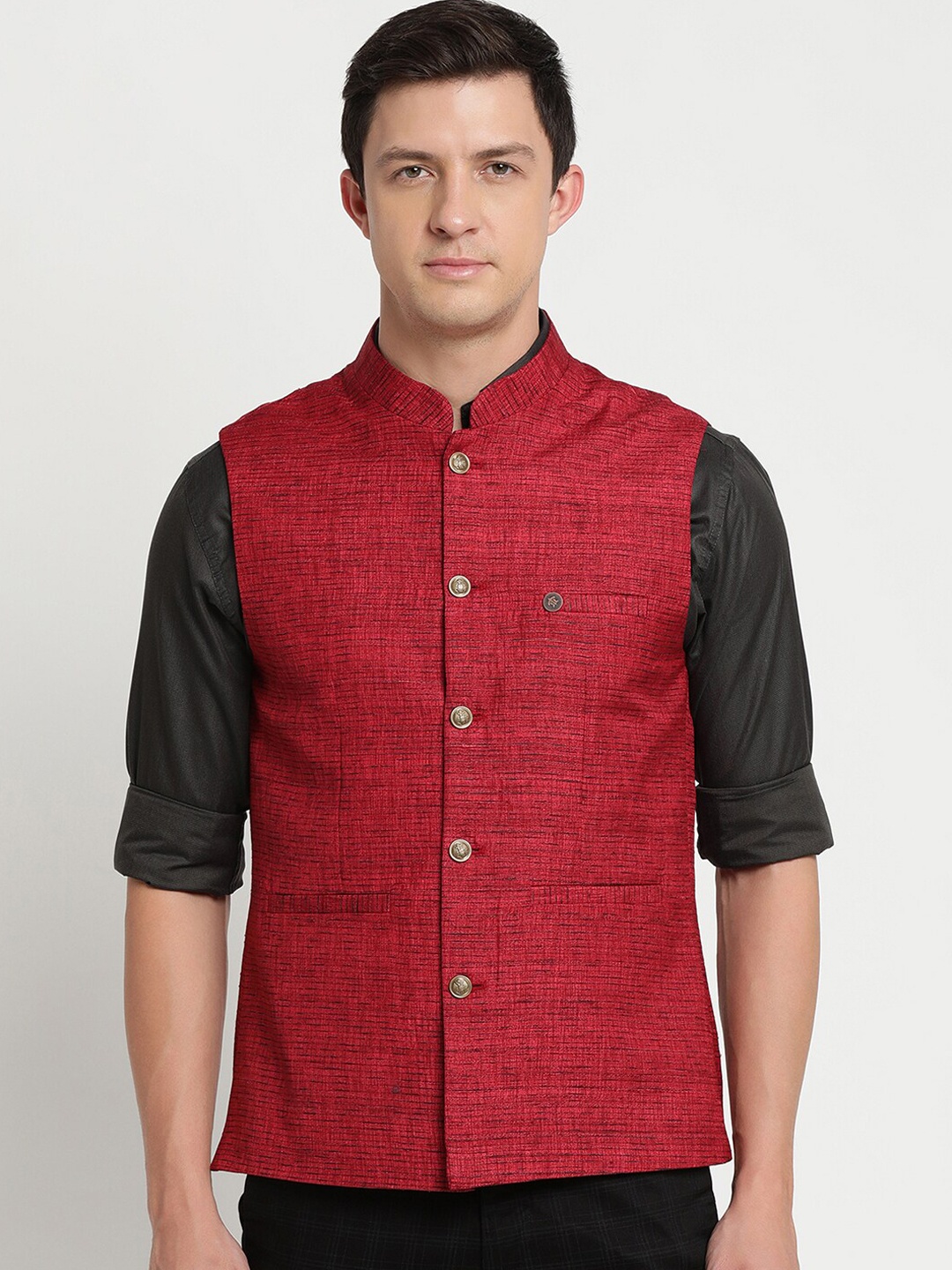 

Turtle Men Maroon Printed Nehru Jacket
