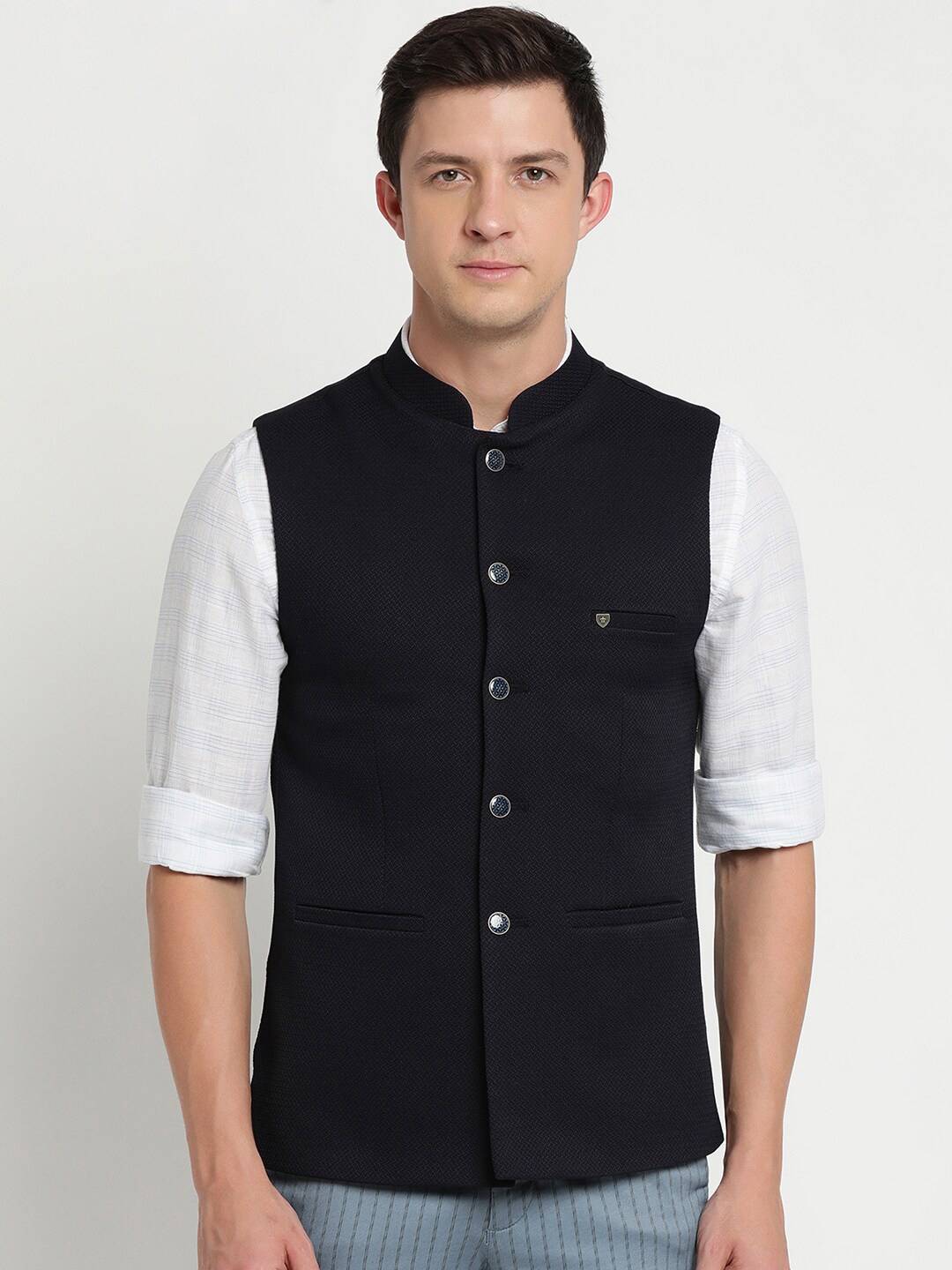 

Turtle Men Black Woven Design Nehru Jacket