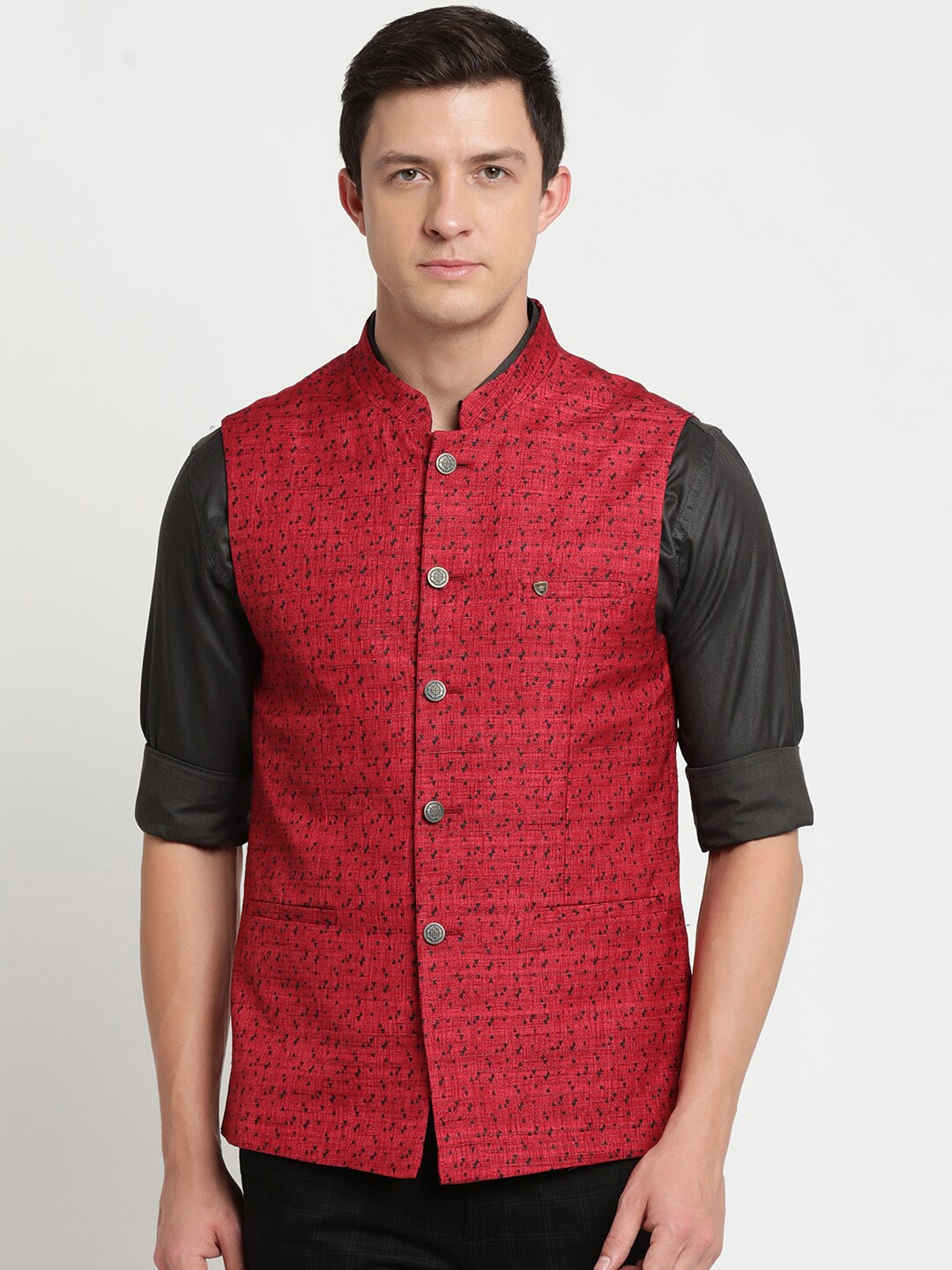 

Turtle Men Maroon Printed Cotton Nehru Jacket