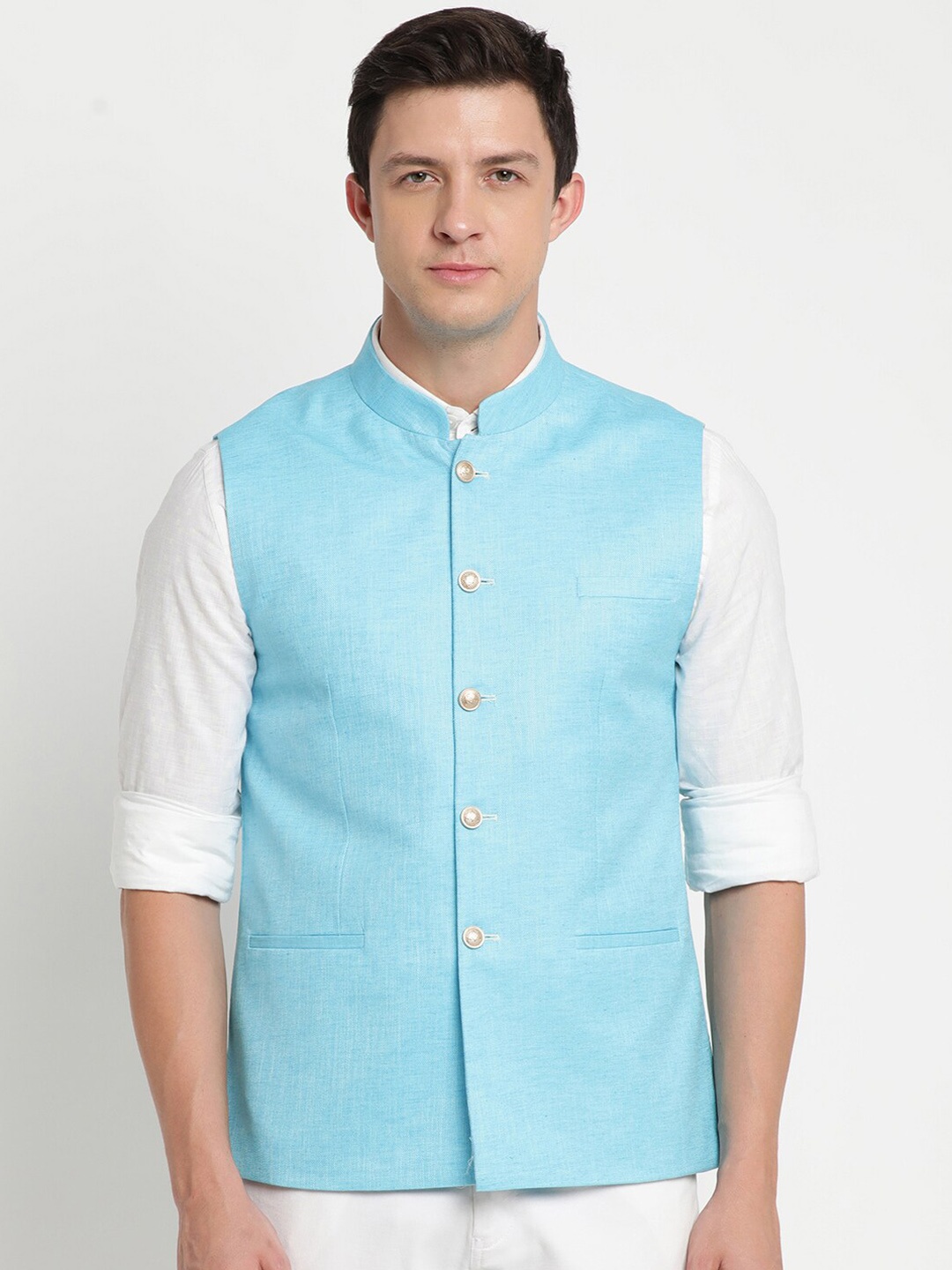 

Turtle Men Blue Solid Nehru Jacket