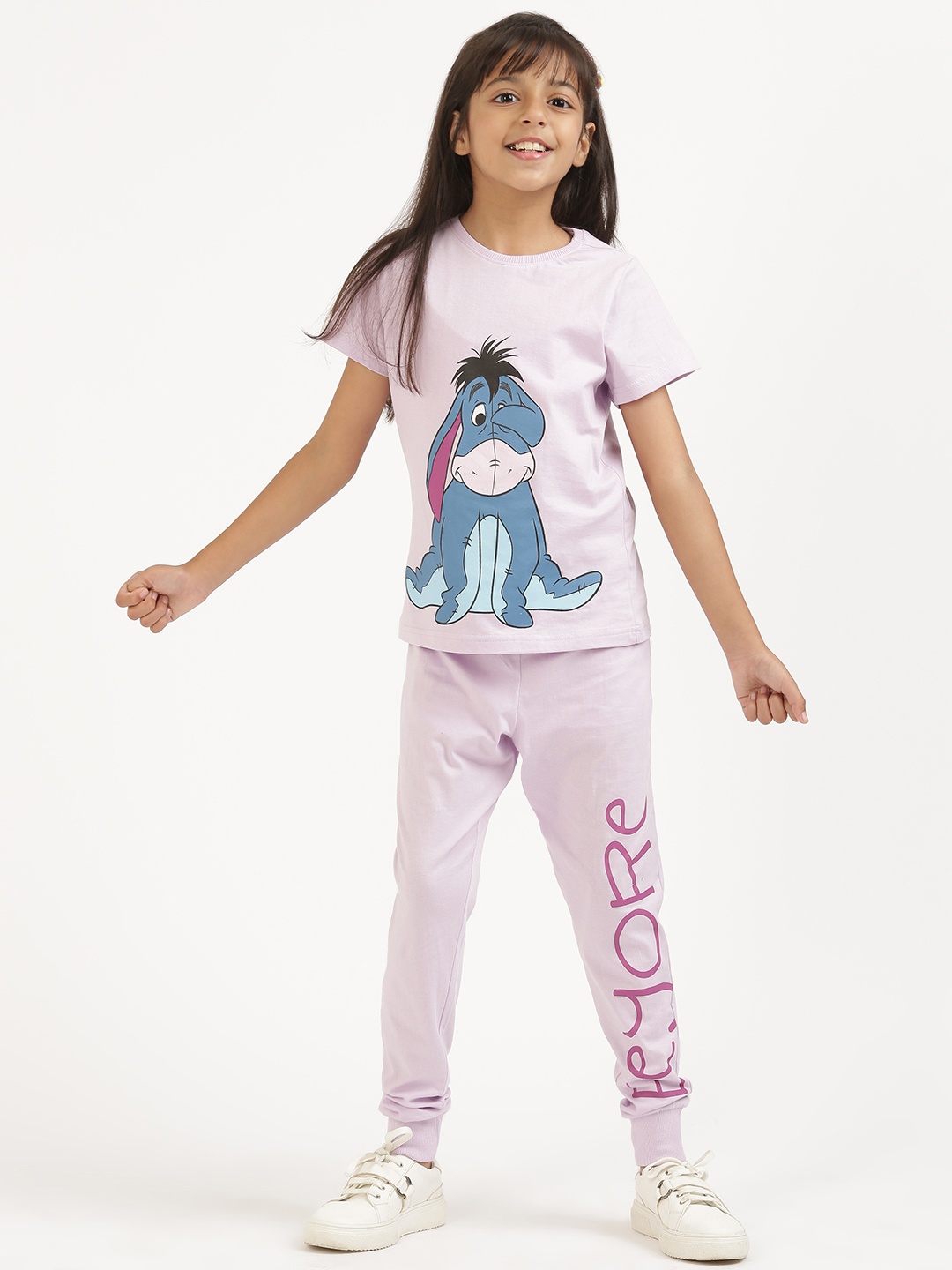 

Nap Chief Girls Disney Eeyore Printed Pure Cotton T-shirt with Joggers, Lavender