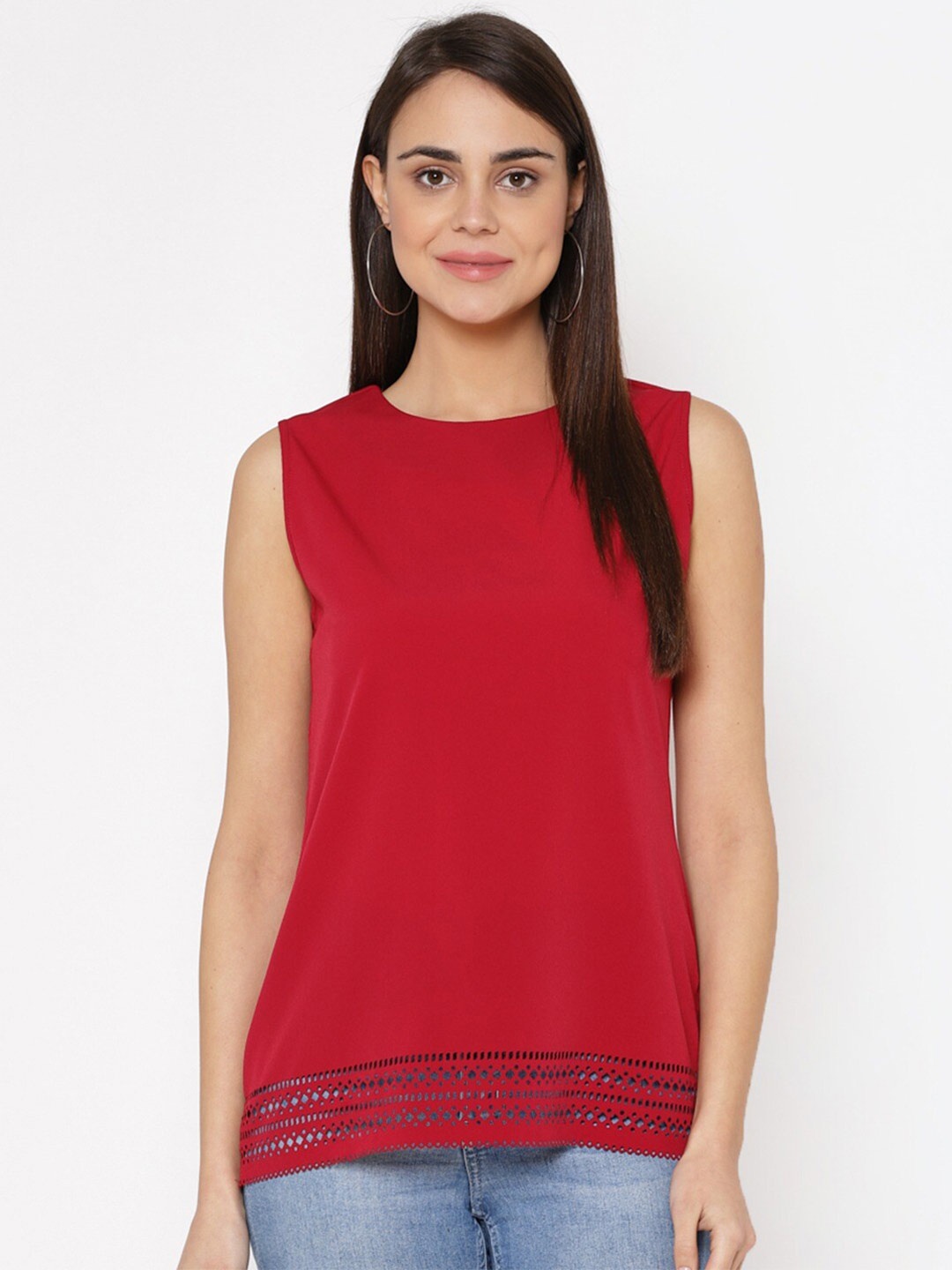 

Carlton London Women Maroon Solid Crepe Top