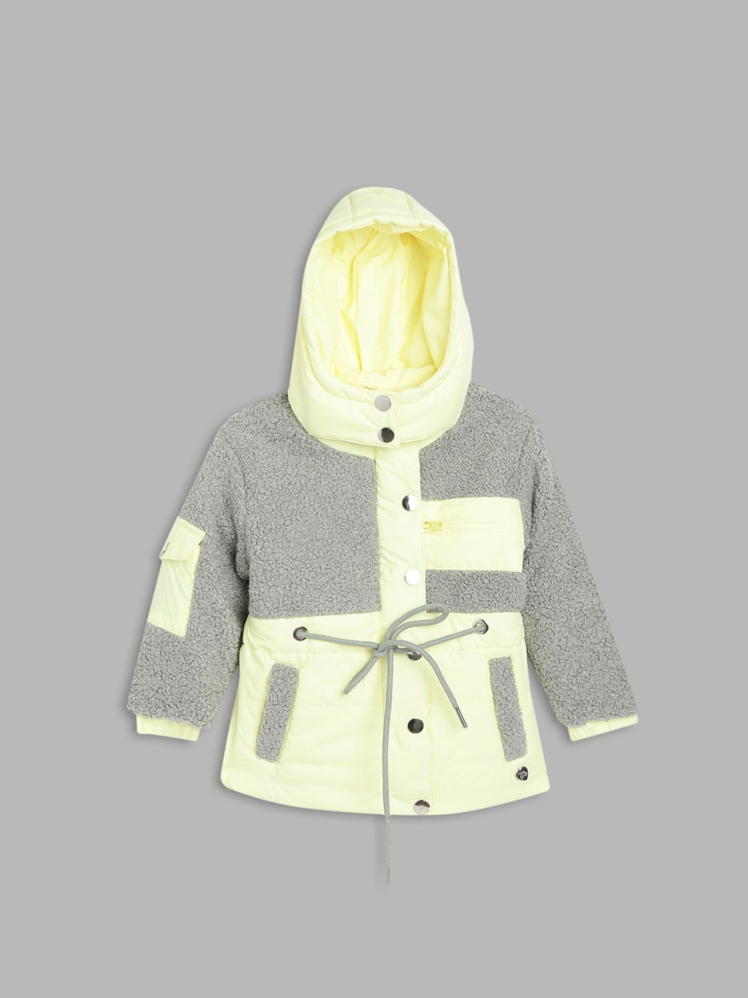 

Blue Giraffe Girls Grey & Yellow Colourblocked Polyester Longline Tailored Jacket