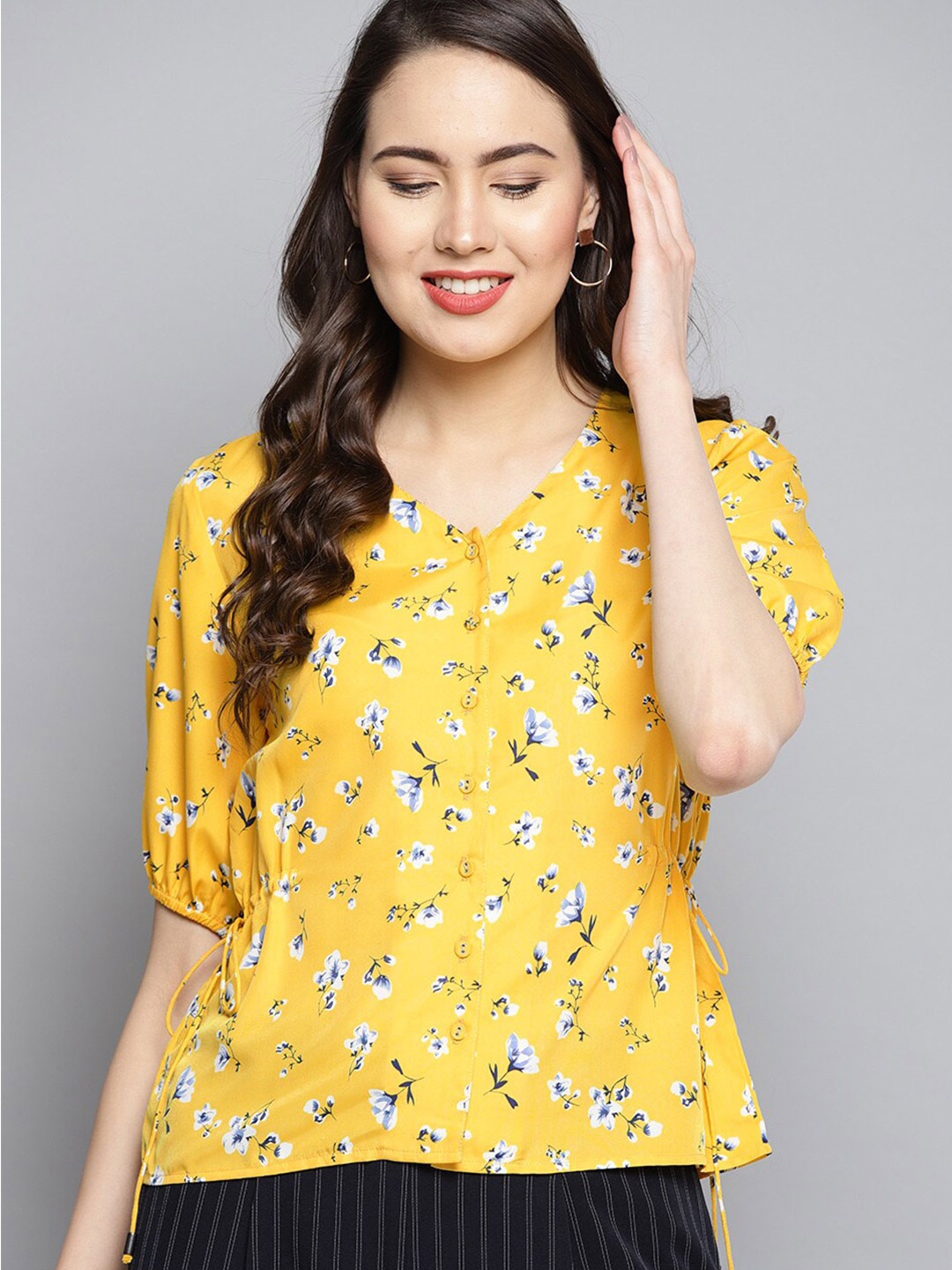 

Carlton London Women Yellow Floral Print Crepe Top