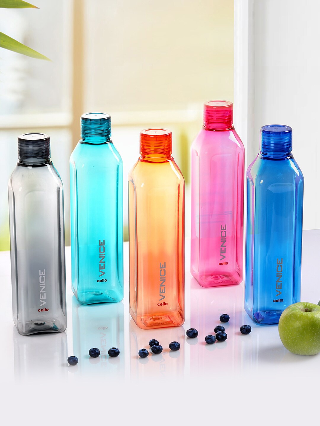 

Cello Venice Set of 5 Assorted Plastic Fridge Water Bottle-1 L