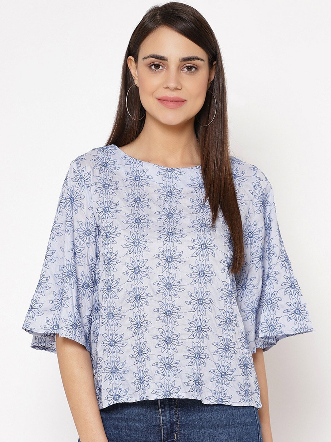 

Carlton London Women Blue Floral Print Top