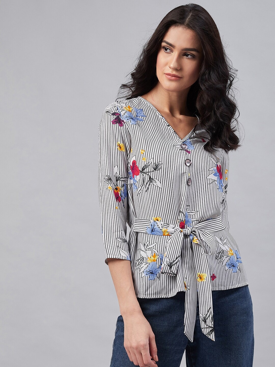 

Carlton London Women White Striped Crepe Top