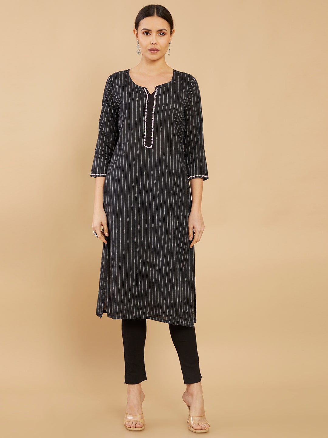 

Soch Woven Design Straight Cotton Kurta, Black