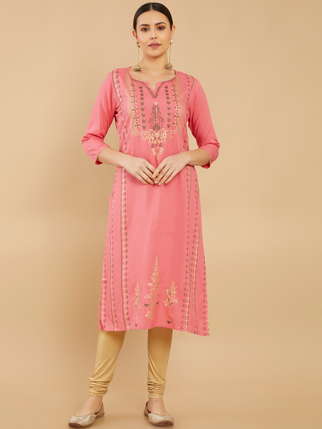 

Soch Ethnic Motifs Embroidered Thread Work Kurta, Coral