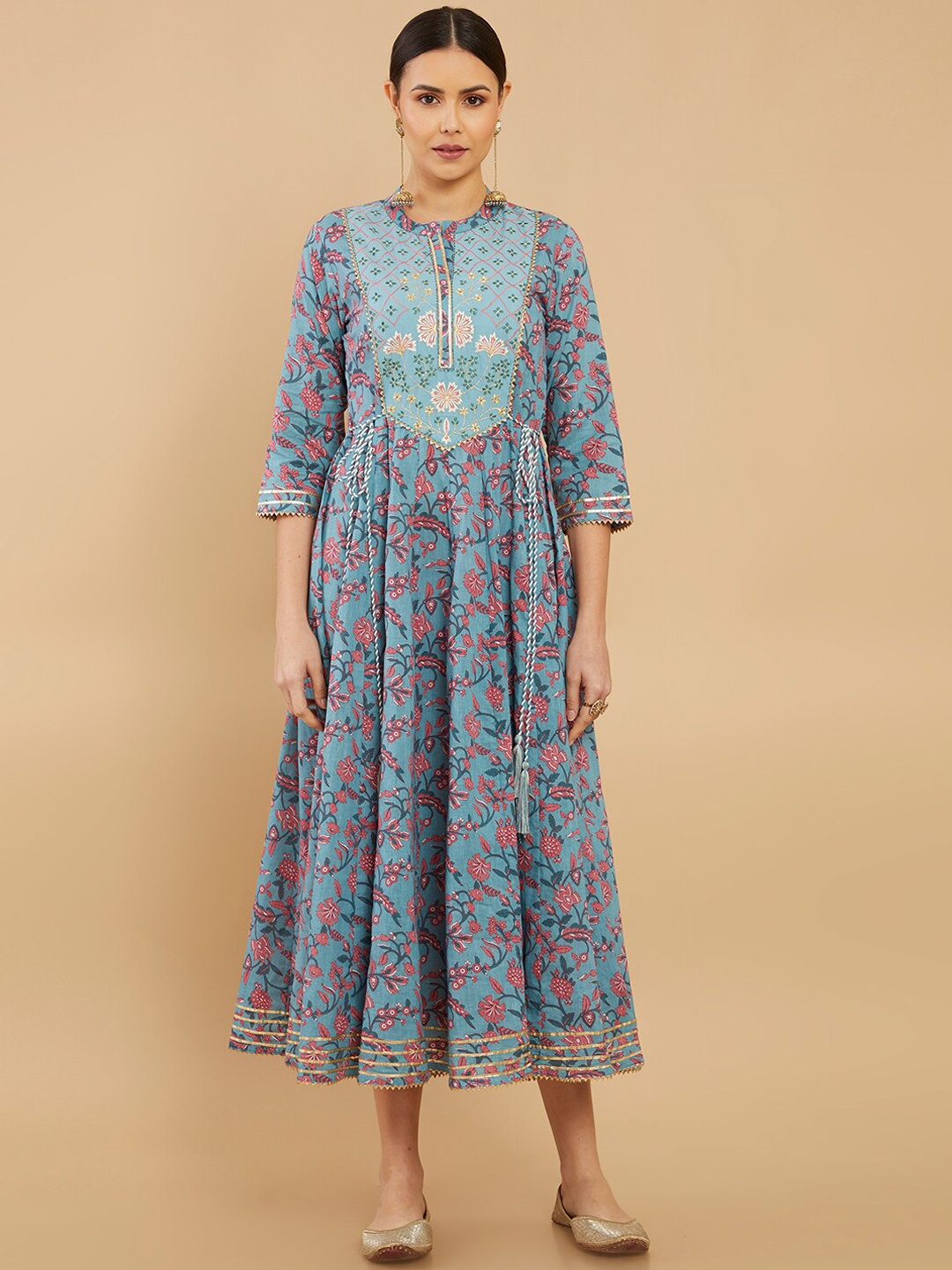

Soch Floral Printed Cotton Anarkali Kurta, Blue