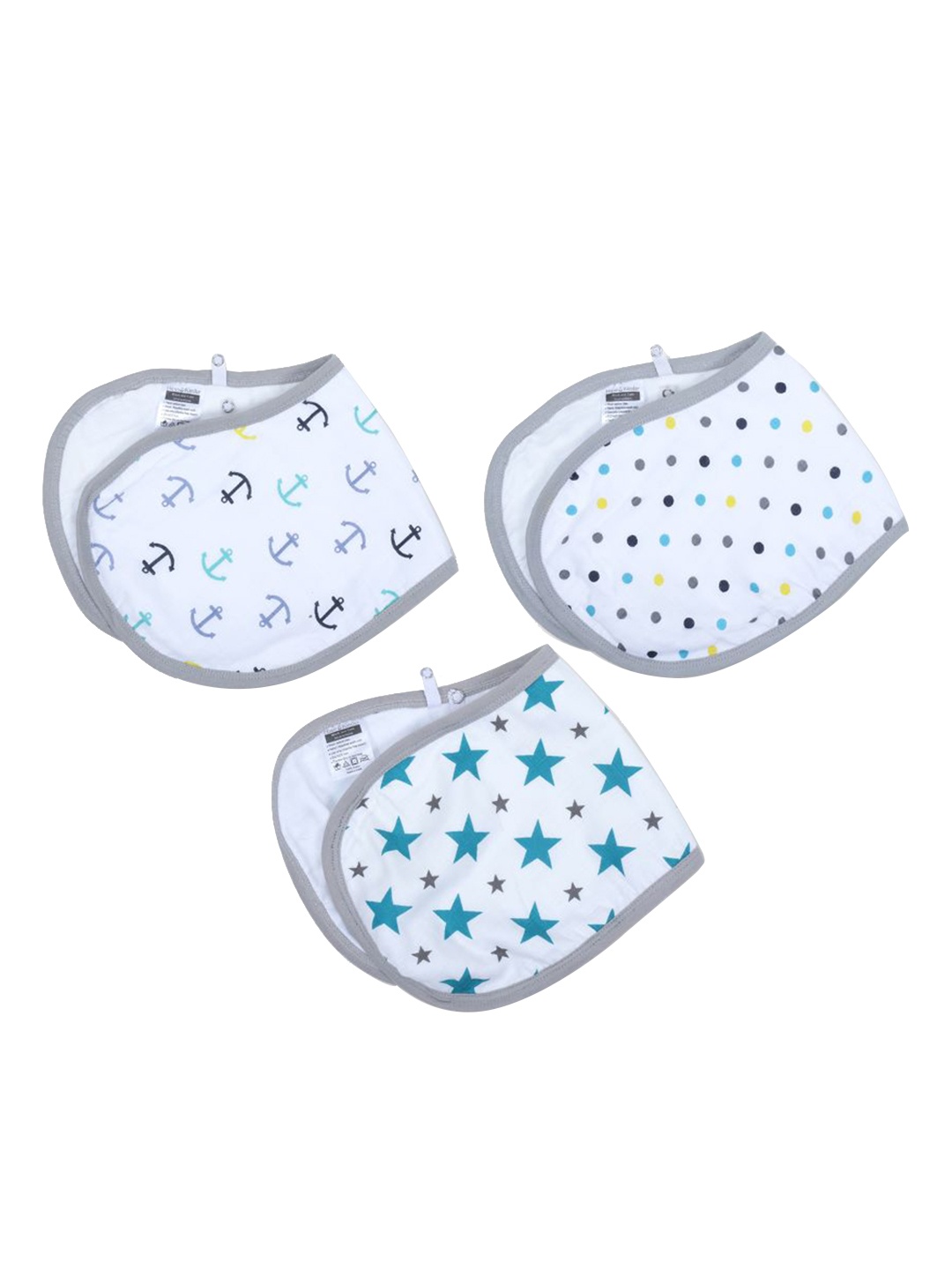 

haus & kinder Pack Of 3 Pure Cotton Muslin Printed Bibs, White