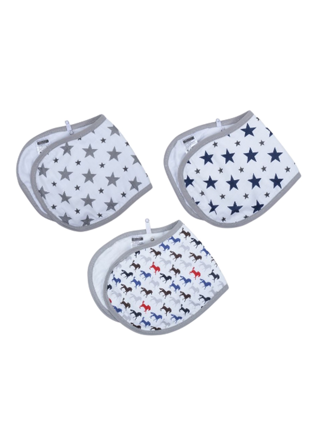 

haus & kinder Infant Kids Pack Of 3 Cotton Printed Bibs, White