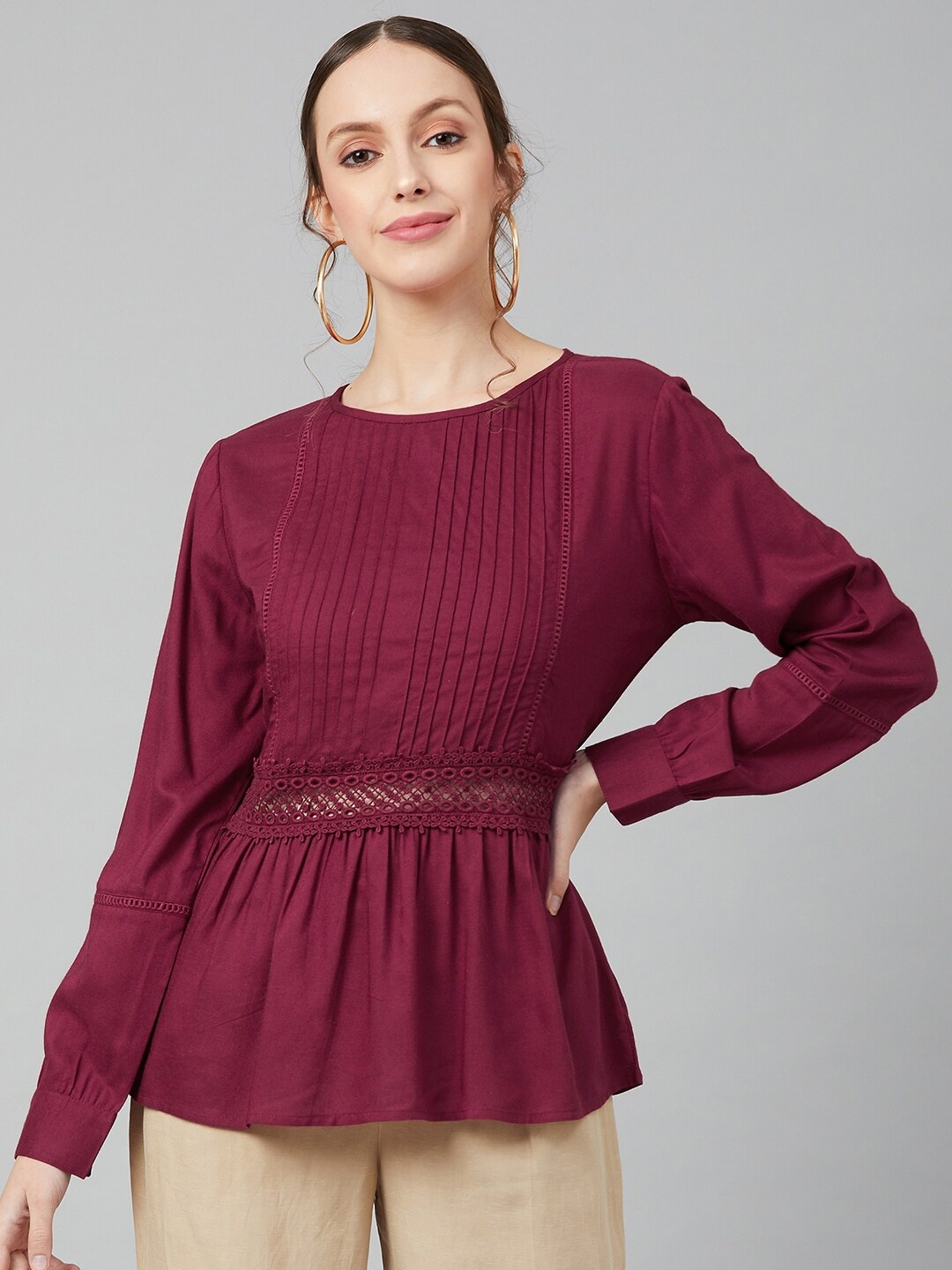 

Carlton London Women Maroon Peplum Top