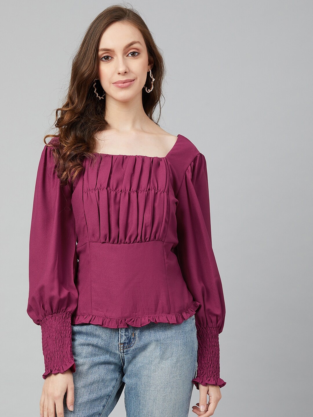 

Carlton London Women Purple Smocked Crepe Top