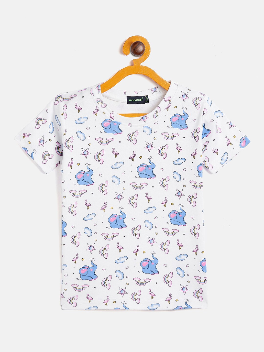 

Rodzen Boys White Printed Pure Cotton T-shirt
