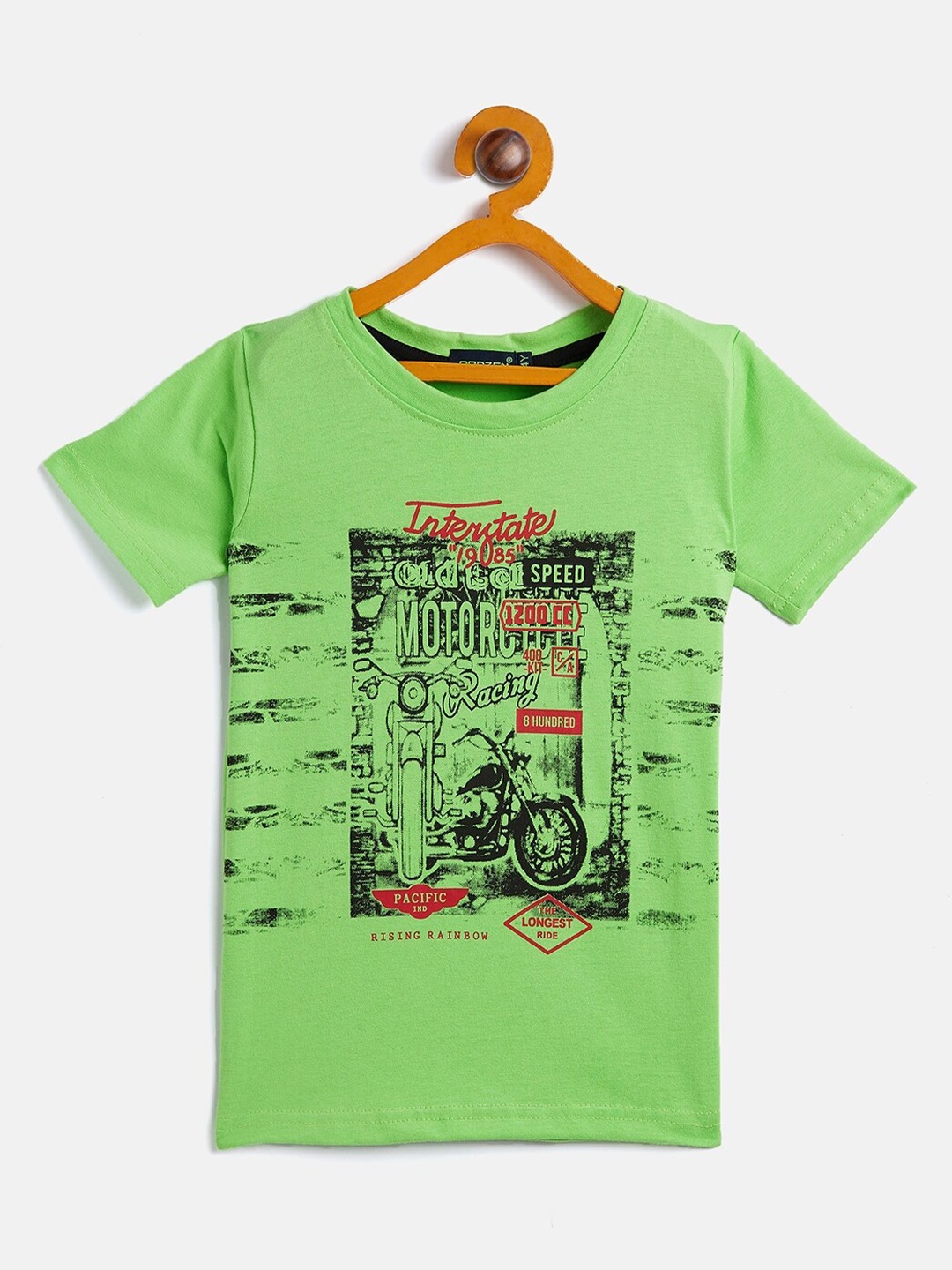 

Rodzen Boys Green Biker Printed Pure Cotton T-shirt