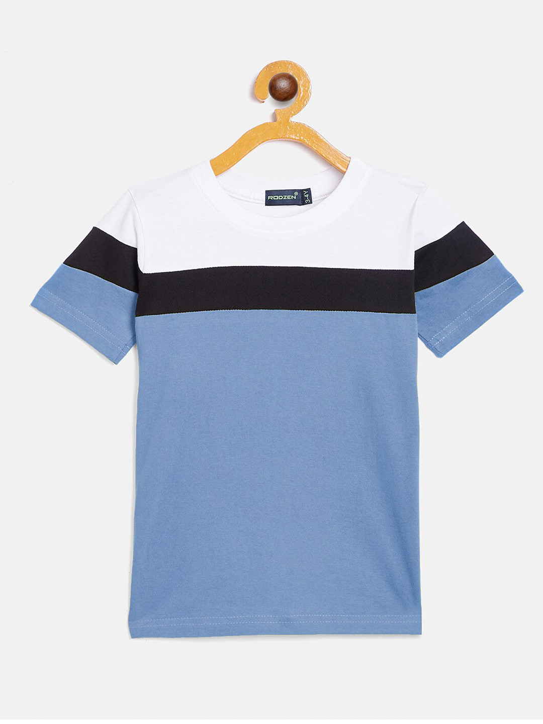 

Rodzen Boys Blue & White Colourblocked Pure Cotton T-shirt