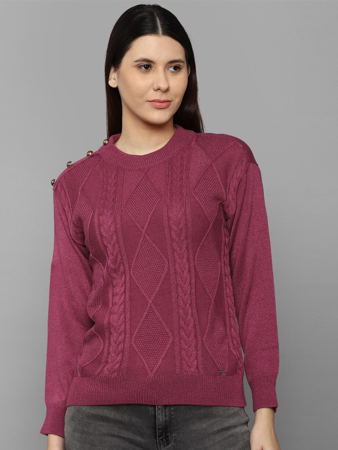 

Allen Solly Woman Women Purple Cable Knit Cotton Pullover Sweater