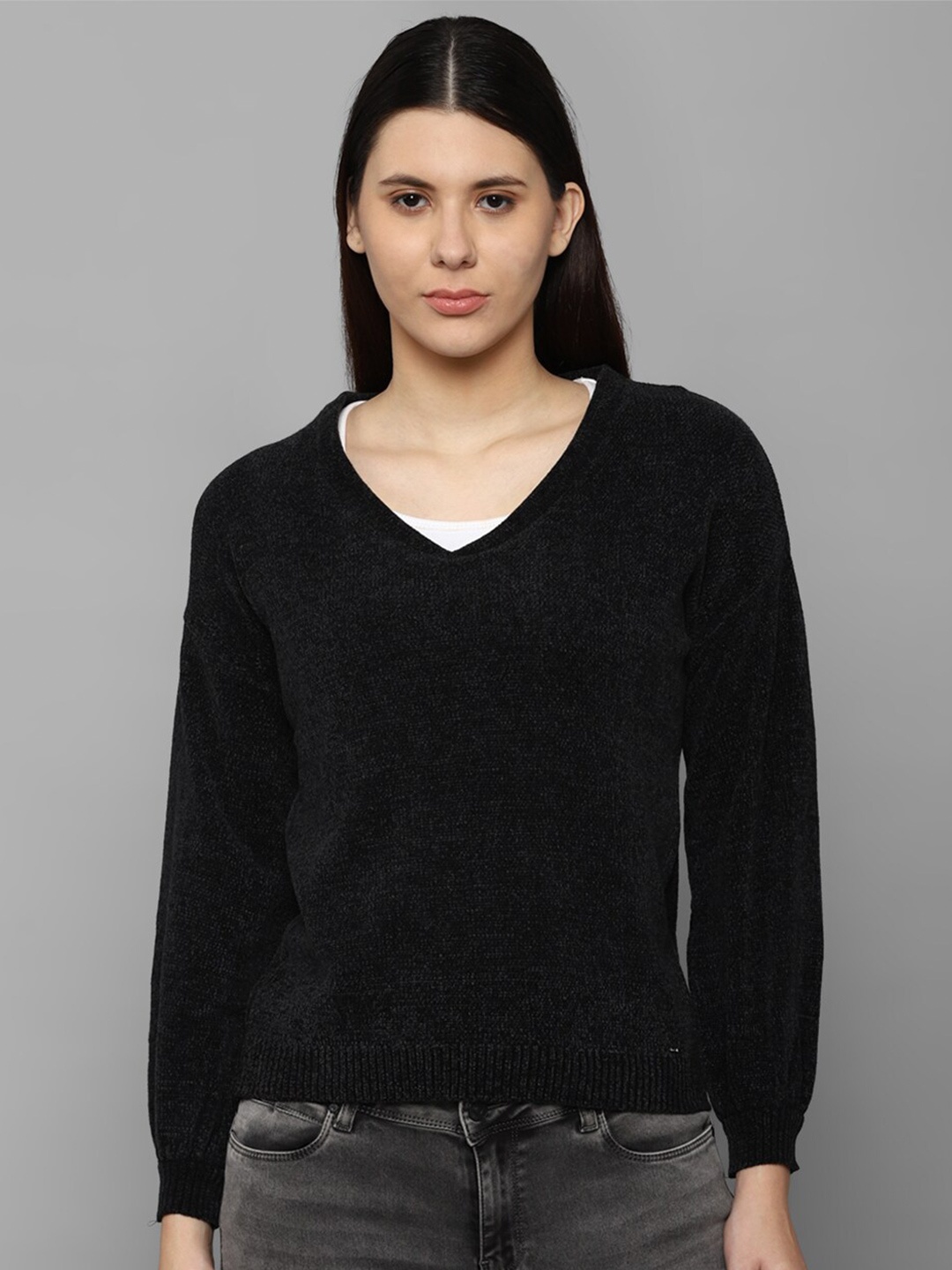 

Allen Solly Woman Women Black Solid Cotton Pullover Sweater