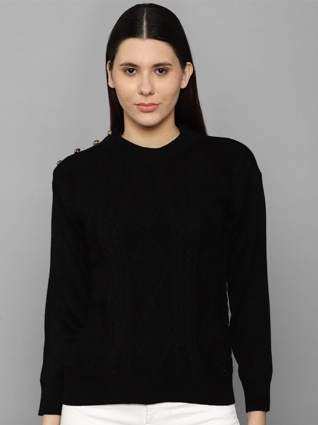 

Allen Solly Woman Women Black Cable Knit Cotton Pullover