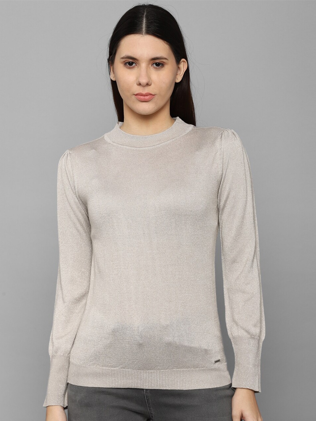 

Allen Solly Woman Women Grey Solid Cotton Pullover Sweater