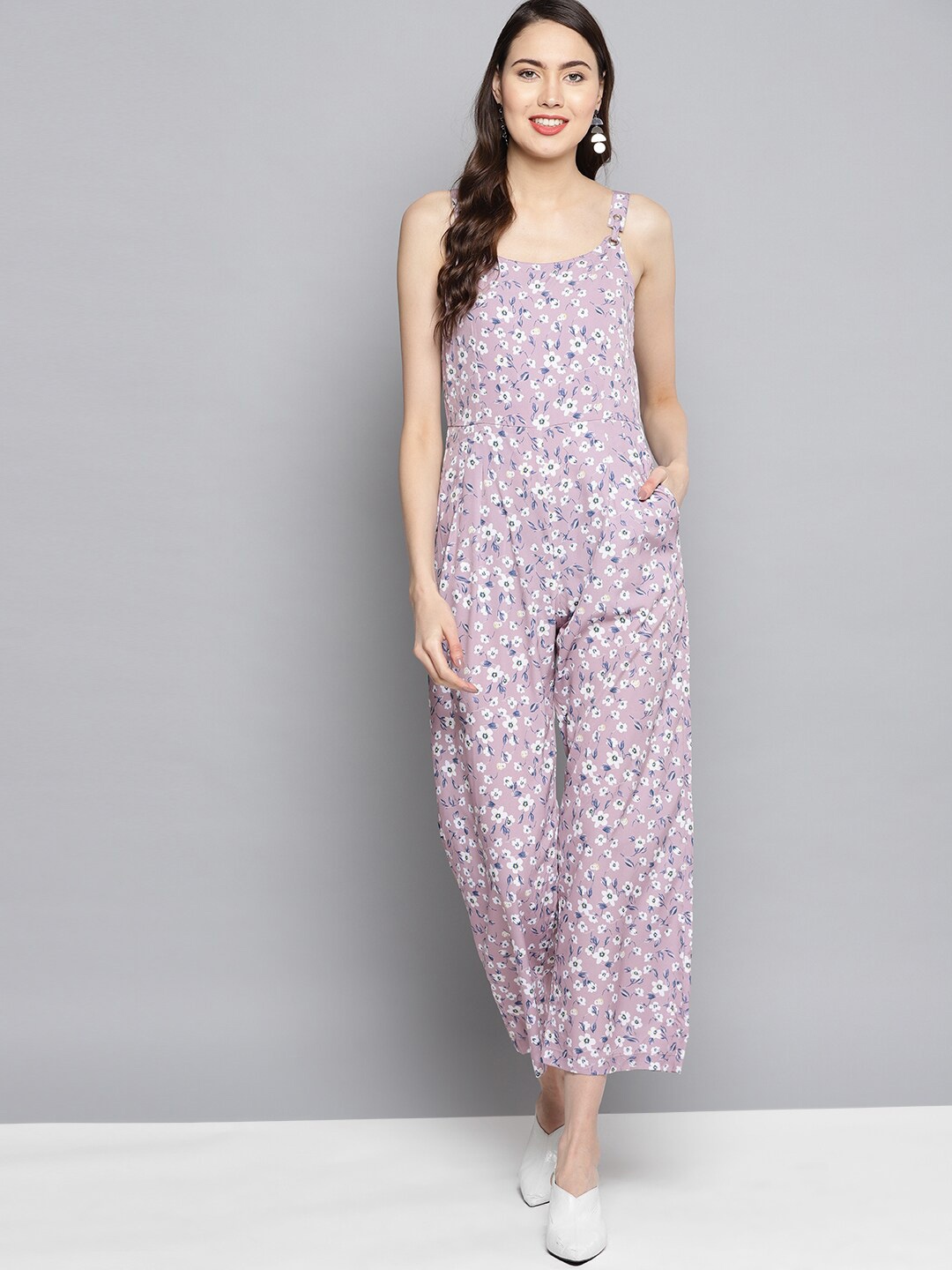

Carlton London Lavender & White Printed Basic Jumpsuit