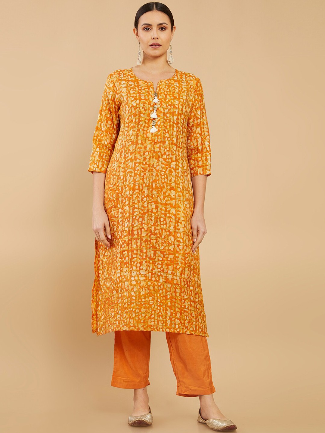 

Soch Women Yellow Printed Kurta with Trousers