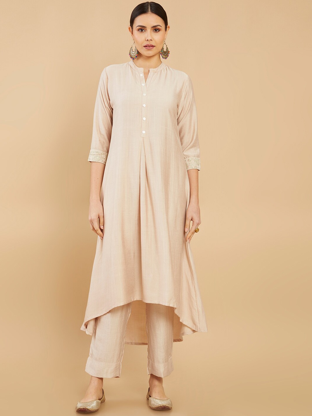 

Soch Women Beige Chanderi Cotton Kurta with Trousers