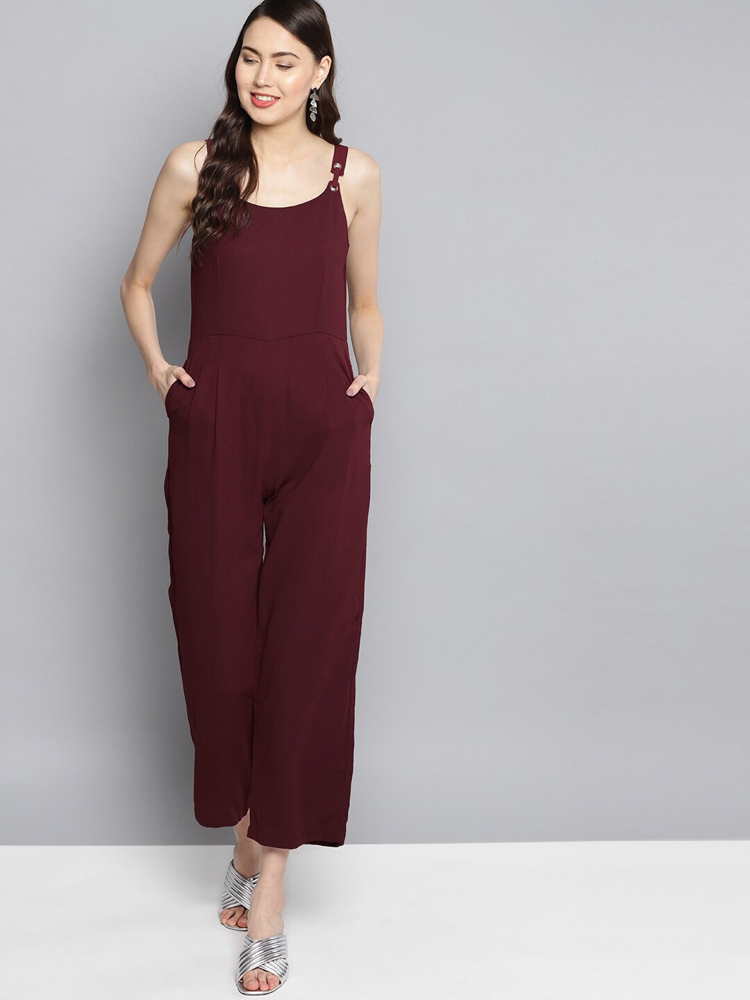 

Carlton London Burgundy Solid Basic Jumpsuit